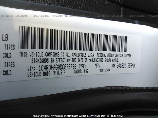 1C4RDHAG0DC673736 - 2013 DODGE DURANGO SXT WHITE photo 9