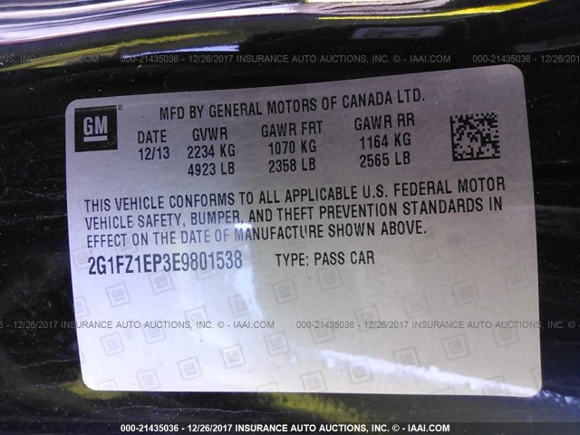 2G1FZ1EP3E9801538 - 2014 CHEVROLET CAMARO ZL1 黑色 照片 9