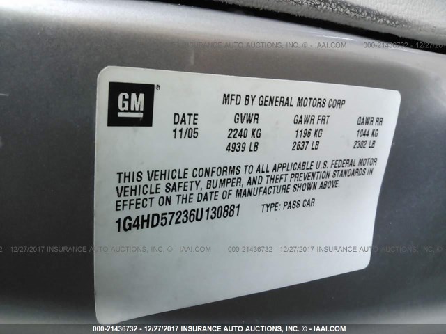 1G4HD57236U130881 - 2006 BUICK LUCERNE CXL SILVER photo 9