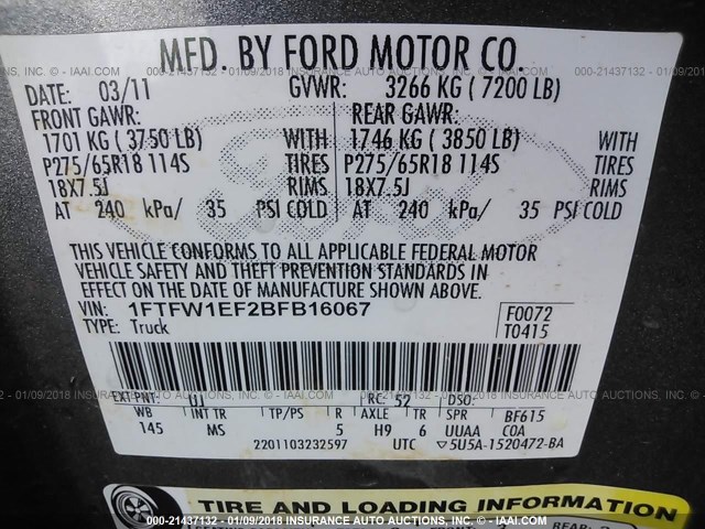 1FTFW1EF2BFB16067 - 2011 FORD F150 SUPERCREW GRAY photo 9