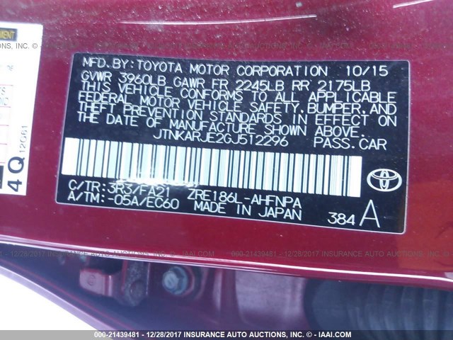 JTNKARJE2GJ512296 - 2016 TOYOTA SCION IM RED photo 9