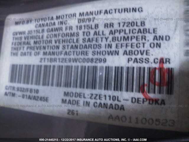 2T1BR12E9WC008299 - 1998 TOYOTA COROLLA VE/CE/LE იასამნისფერი ფოტო 9