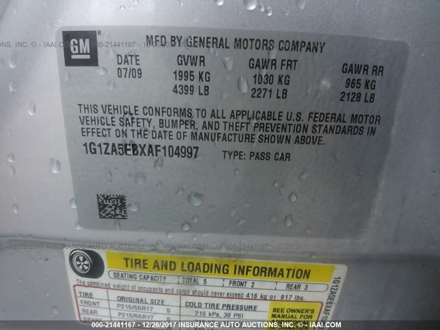 1G1ZA5EBXAF104997 - 2010 CHEVROLET MALIBU LS Gümüş foto 9