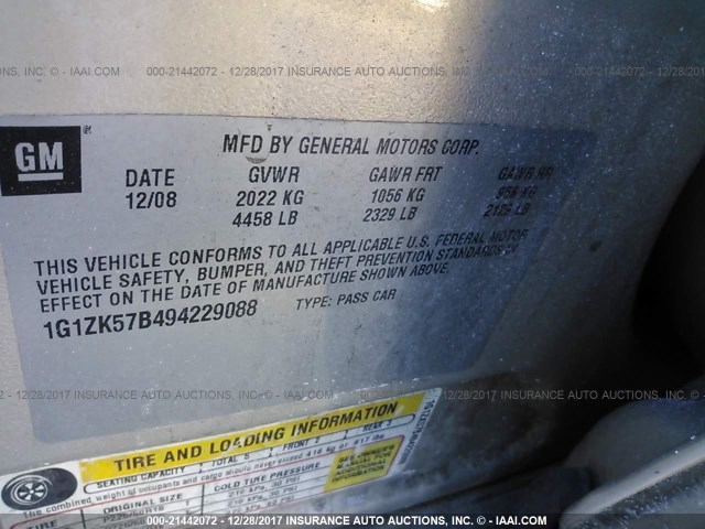 1G1ZK57B494229088 - 2009 CHEVROLET MALIBU LTZ 金色 照片 9