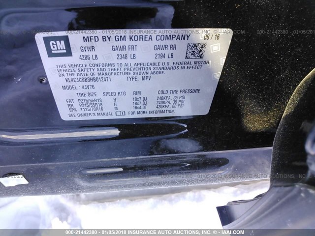 KL4CJCSB3HB012471 - 2017 BUICK ENCORE ESSENCE BLACK photo 9