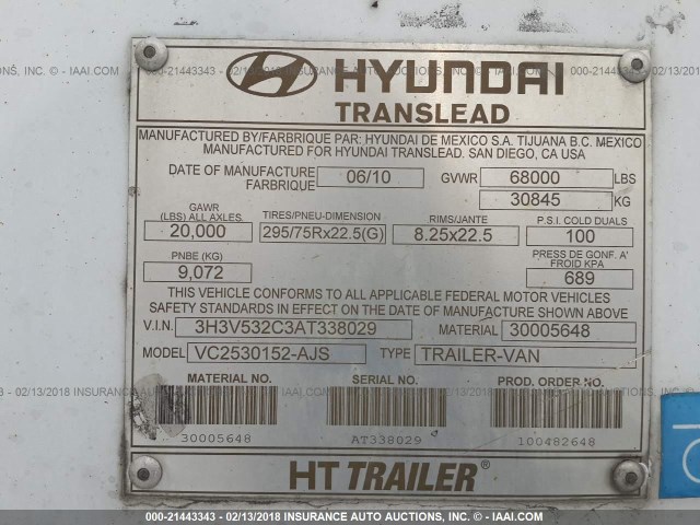 3H3V532C3AT338029 - 2010 HYUNDAI STEEL INDUSTRIES VAN  Արծաթագույն լուսանկար 9