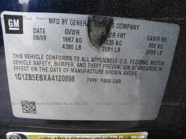 1G1ZB5EBXA4120898 - 2010 CHEVROLET MALIBU LS Tünd mavi foto 9