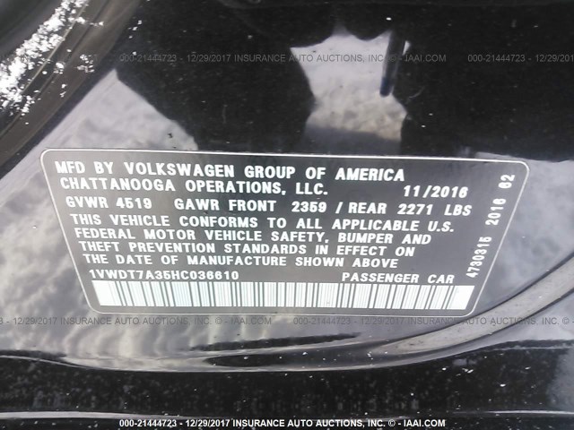 1VWDT7A35HC036610 - 2017 VOLKSWAGEN PASSAT R-LINE Qara foto 9