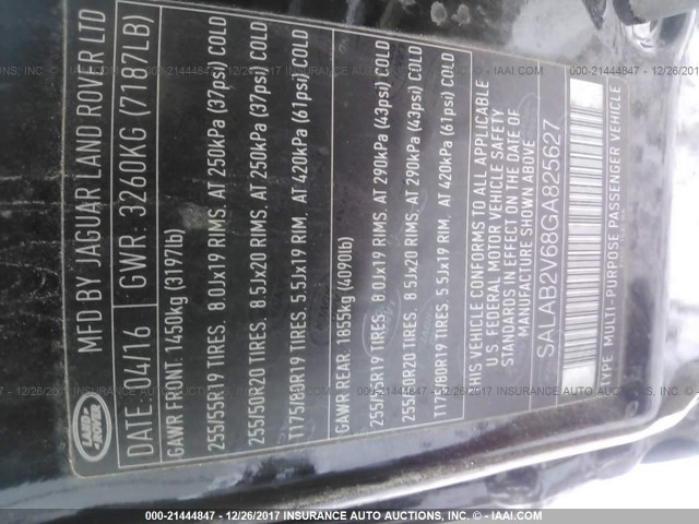 SALAB2V68GA825627 - 2016 LAND ROVER LR4 შავი ფოტო 9