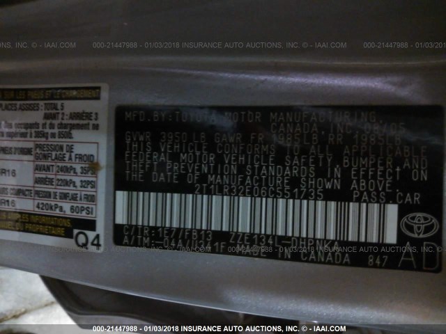 2T1LR32E06C551735 - 2006 TOYOTA COROLLA MATRIX XR SILVER photo 9