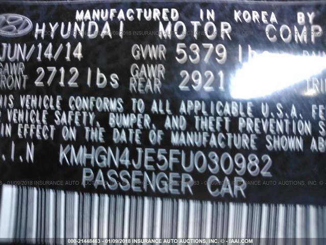 KMHGN4JE5FU030982 - 2015 HYUNDAI GENESIS 3.8L BLACK photo 9