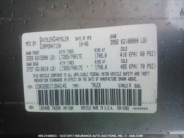 1D3KS28D17J546145 - 2007 DODGE RAM 2500 ST/SLT 灰色 照片 9