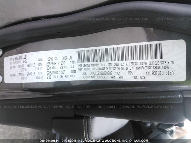 1C4PJLCB2GW290887 - 2016 JEEP CHEROKEE LATITUDE GRAY photo 9