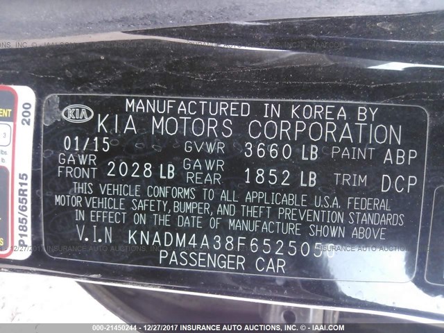 KNADM4A38F6525056 - 2015 KIA RIO LX Սև լուսանկար 9