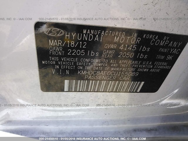 KMHDC8AE0CU155089 - 2012 HYUNDAI ELANTRA TOURING GLS/SE WHITE photo 9