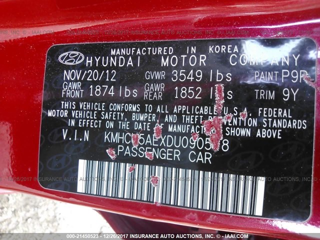 KMHCU5AEXDU090518 - 2013 HYUNDAI ACCENT GLS/SE RED photo 9