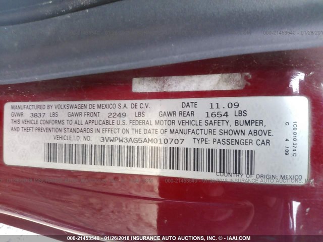 3VWPW3AG5AM010707 - 2010 VOLKSWAGEN NEW BEETLE Qırmızı foto 9