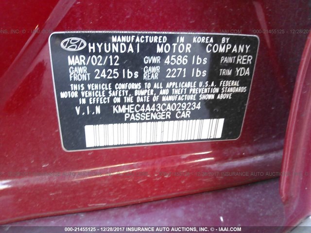 KMHEC4A43CA029234 - 2012 HYUNDAI SONATA HYBRID RED photo 9