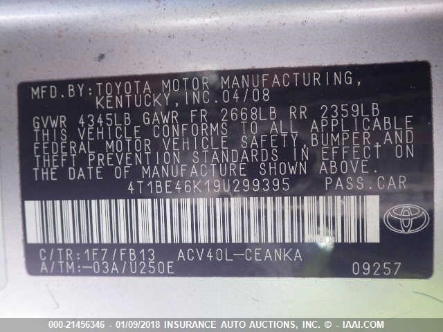 4T4BF3EK1AR073179 - 2010 TOYOTA CAMRY SE/LE/XLE SILVER photo 9