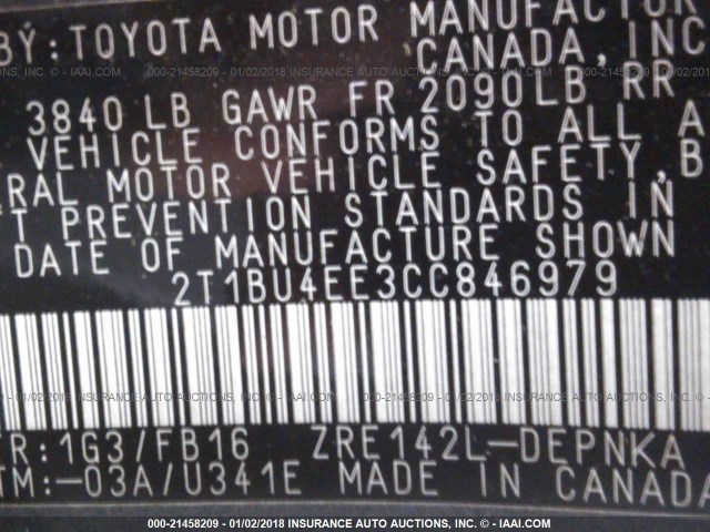 2T1BU4EE3CC846979 - 2012 TOYOTA COROLLA S/LE GRAY photo 9