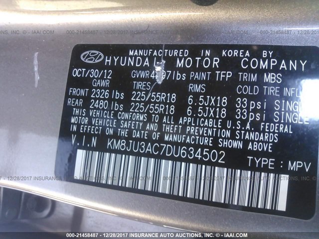 KM8JU3AC7DU634502 - 2013 HYUNDAI TUCSON GLS/LIMITED 棕色 照片 9
