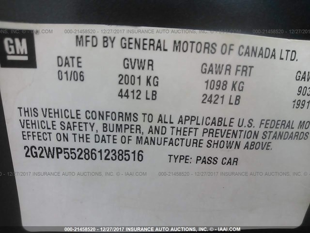 2G2WP552861238516 - 2006 PONTIAC GRAND PRIX ლურჯი ფოტო 9