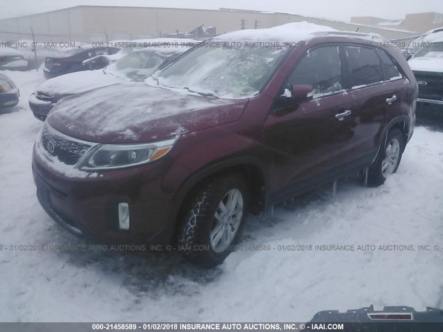 5XYKT4A68EG502721 - 2014 KIA SORENTO LX RED photo 2