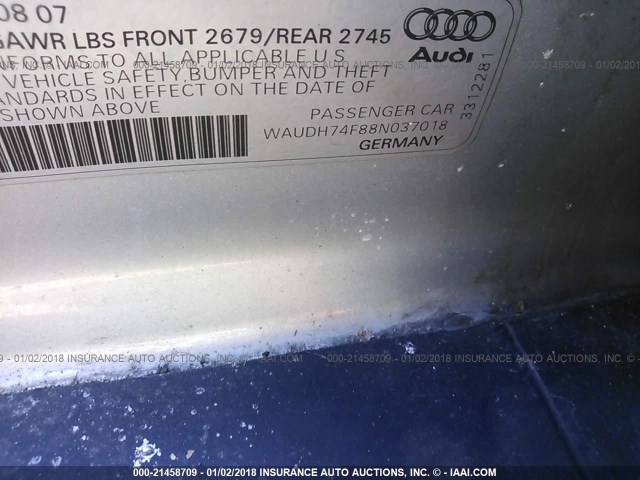 WAUDH74F88N037018 - 2008 AUDI A6 3.2 QUATTRO SILVER photo 9