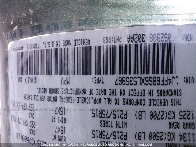 1J4FF68S6XL535967 - 1999 JEEP CHEROKEE SPORT/CLASSIC მწვანე ფოტო 9