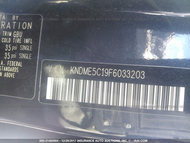 KNDME5C19F6033203 - 2015 KIA SEDONA SXL BLACK photo 9