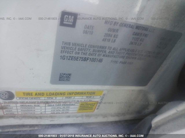 1G1ZE5E75BF100146 - 2011 CHEVROLET MALIBU LTZ 白色 照片 9