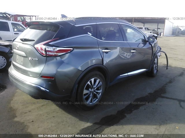 5N1AZ2MH7HN118434 - 2017 NISSAN MURANO S/SL/SV/PLATINUM GRAY photo 4