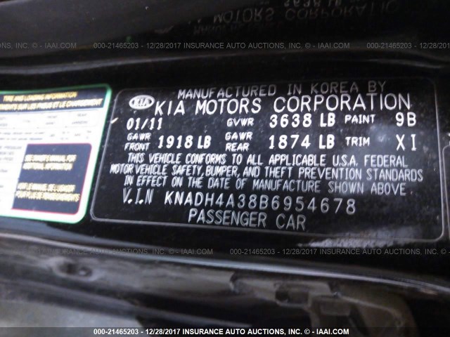 KNADH4A38B6954678 - 2011 KIA RIO LX/SX BLACK photo 9