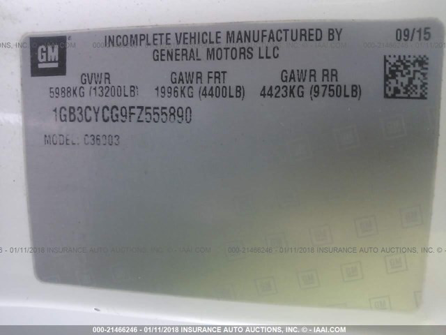 1GB3CYCG9FZ555890 - 2015 CHEVROLET SILVERADO C3500 WHITE photo 9