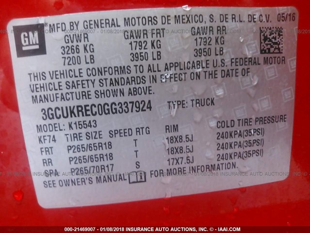 3GCUKREC0GG337924 - 2016 CHEVROLET SILVERADO K1500 LT RED photo 9