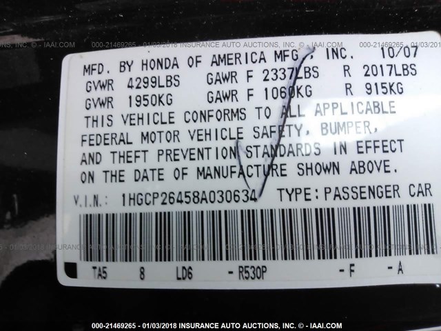 1HGCP26458A030634 - 2008 HONDA ACCORD LXP MAROON photo 9