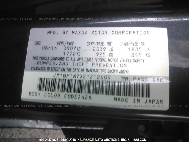 JM1BM1M7XE1212609 - 2014 MAZDA 3 GRAND TOURING GRAY photo 9