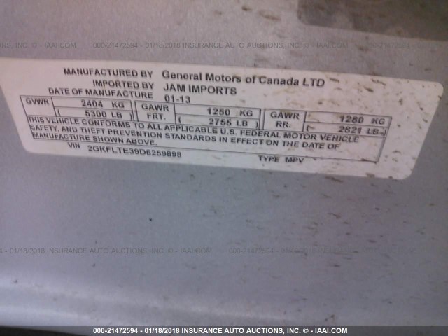 2GKFLTE39D6259898 - 2013 GMC TERRAIN SLE GRAY photo 9