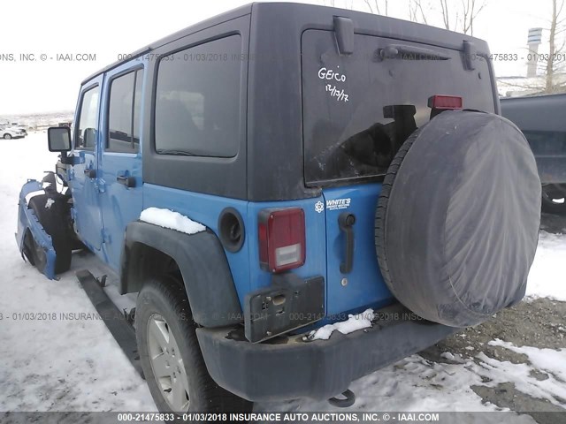 1J4BA3H13BL626450 - 2011 JEEP WRANGLER UNLIMITE SPORT BLUE photo 3