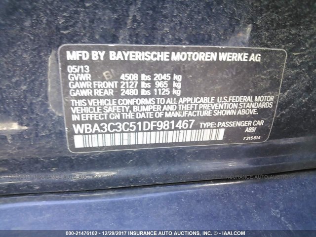 WBA3C3C51DF981467 - 2013 BMW 320 I/XDRIVE Dark Blue photo 9