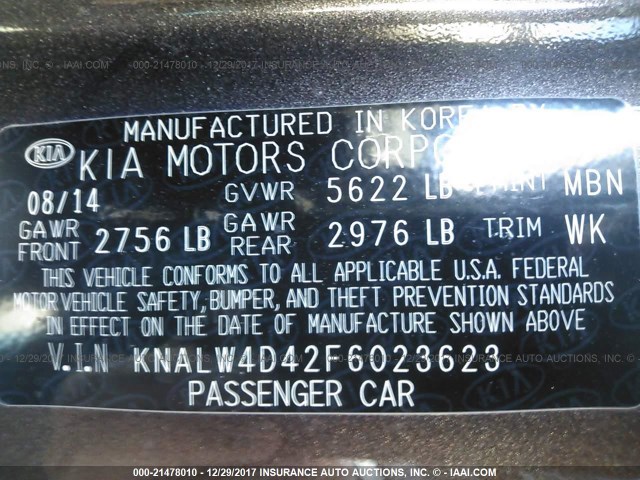 KNALW4D42F6023623 - 2015 KIA K900 BROWN photo 9