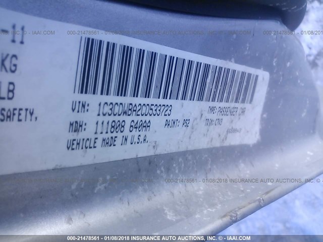 1C3CDWBA2CD533723 - 2012 DODGE CALIBER SE SILVER photo 9