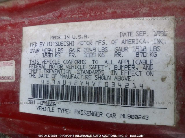 4B3AU42Y4VE034214 - 1997 DODGE AVENGER ES RED photo 9