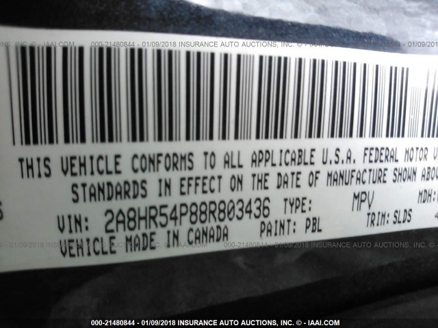 2A8HR54P88R803436 - 2008 CHRYSLER TOWN & COUNTRY TOURING BLUE photo 9