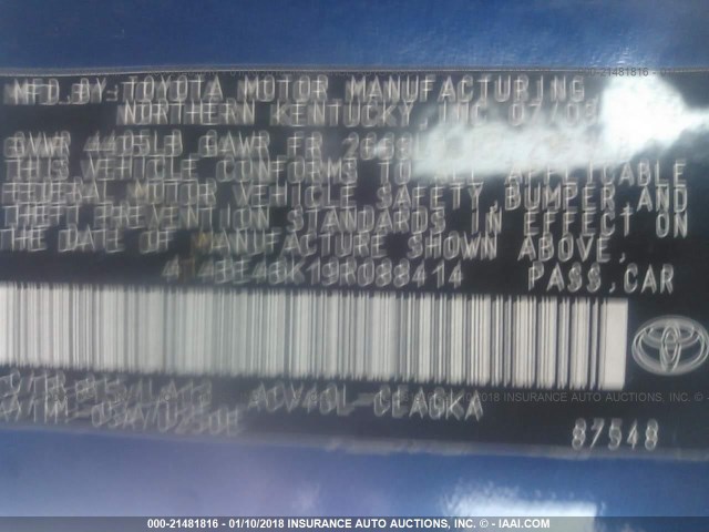 4T4BE46K19R088414 - 2009 TOYOTA CAMRY SE/LE/XLE BLUE photo 9