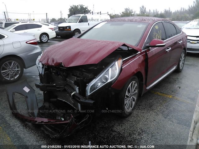 5NPE34AF0GH320908 - 2016 HYUNDAI SONATA SPORT/LIMITED RED photo 2