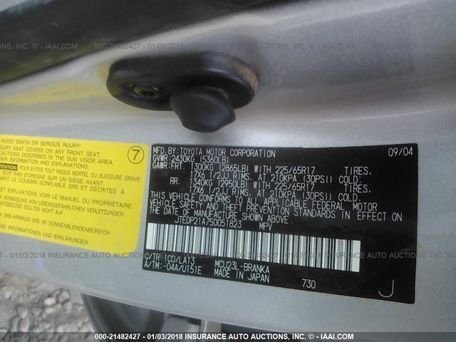 JTEDP21A750051823 - 2005 TOYOTA HIGHLANDER LIMITED SILVER photo 9