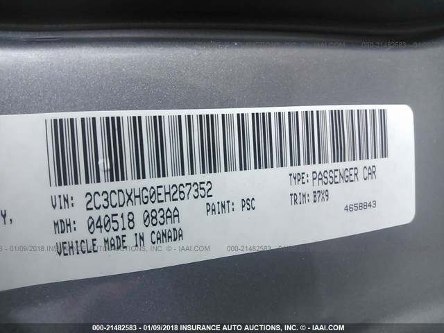 2C3CDXHG0EH267352 - 2014 DODGE CHARGER SXT GRAY photo 9