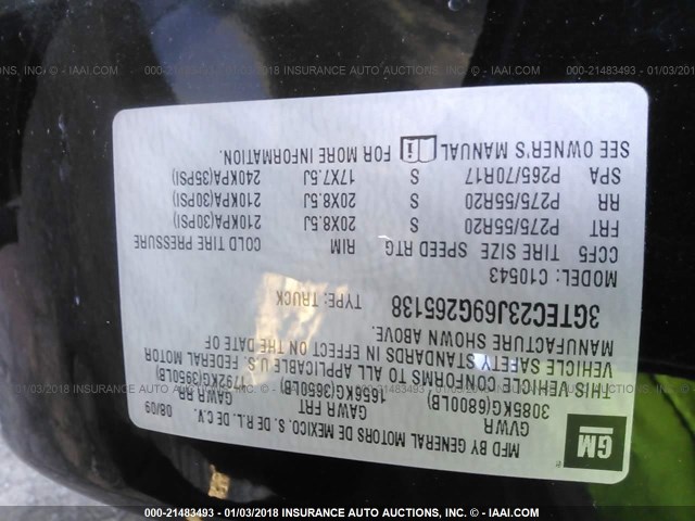 3GTEC23J69G265138 - 2009 GMC SIERRA C1500 SLE BLACK photo 9