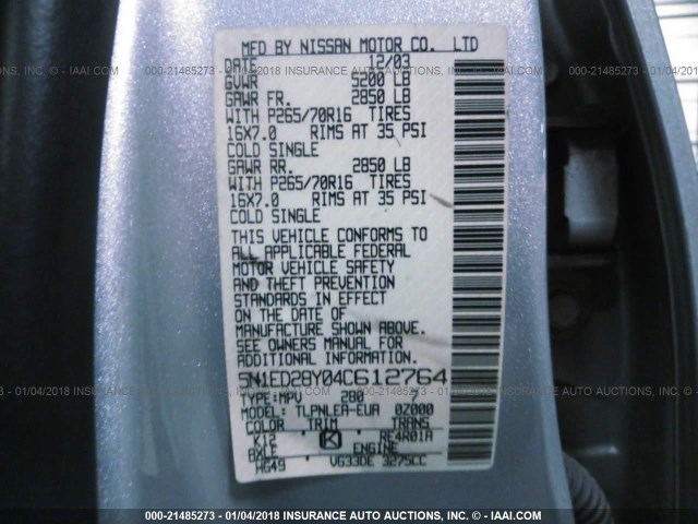 5N1ED28Y04C612764 - 2004 NISSAN XTERRA XE/SE SILVER photo 9